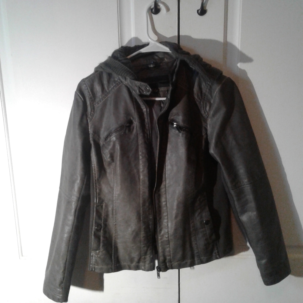 Grey Leather Winter Jacket